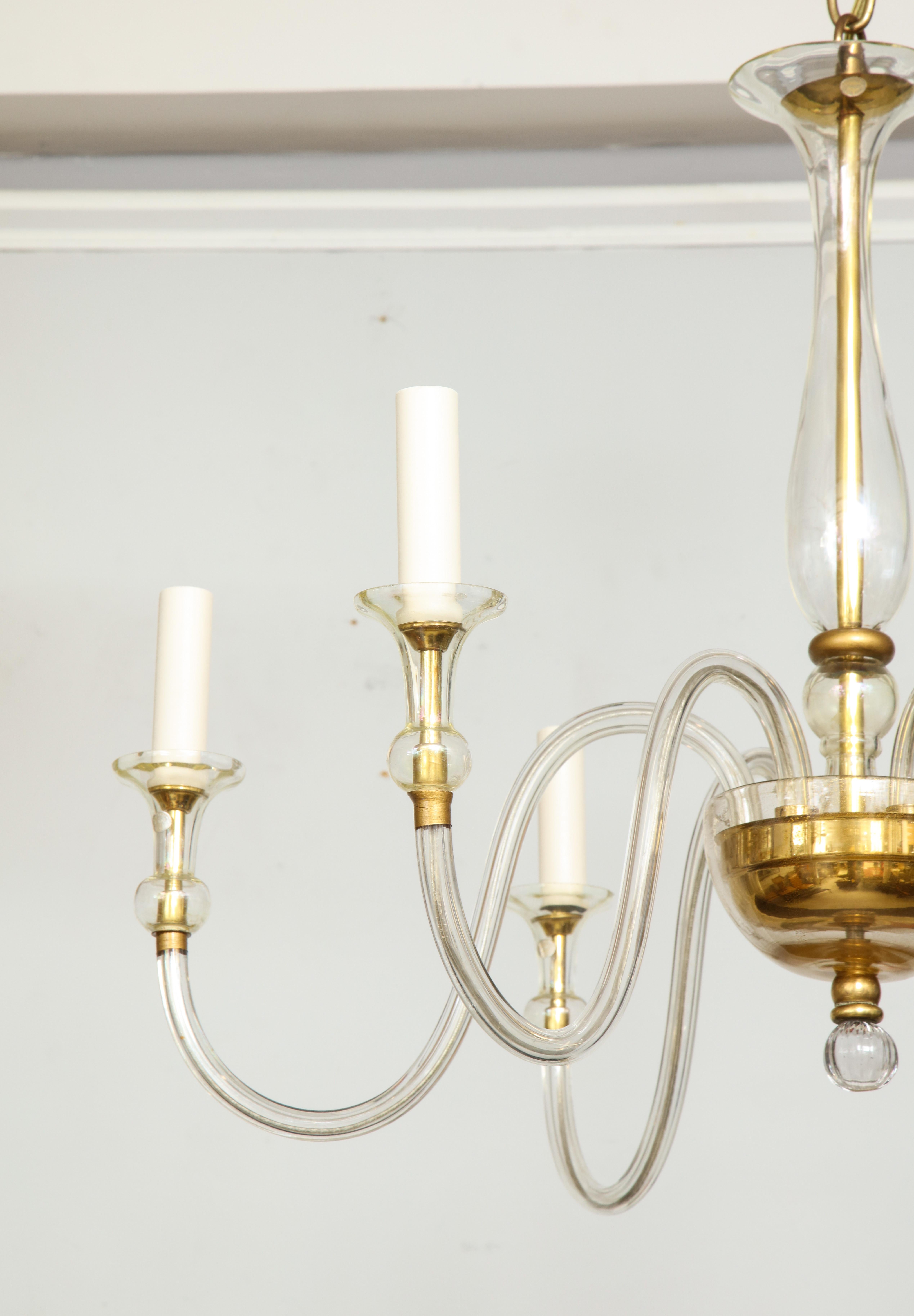 Vintage Six-Light Murano Chandelier In Excellent Condition In New York, NY