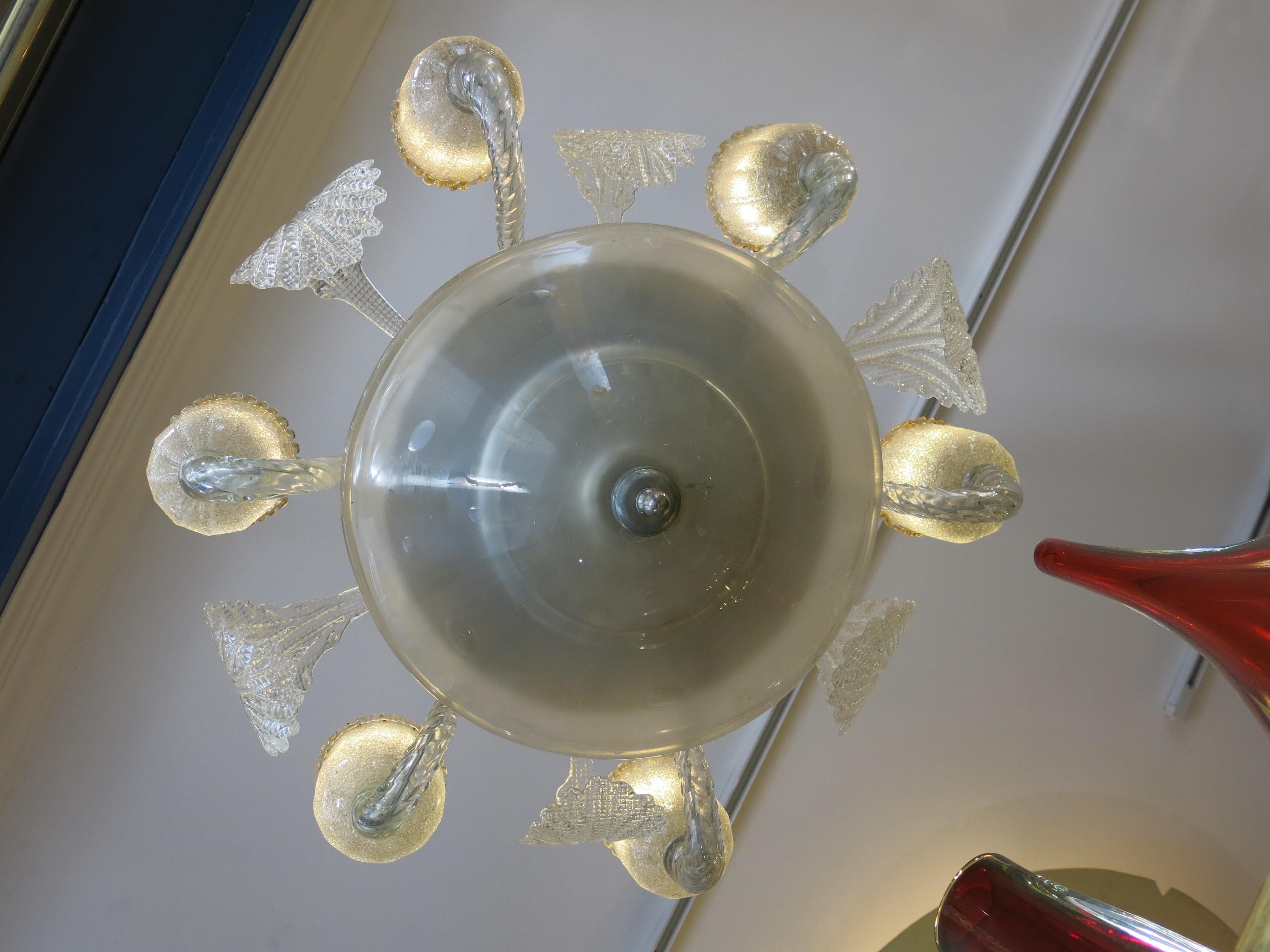 Vintage Six Light Murano Glass Chandelier in Clear and Gold Lampshades, 1960s In Good Condition In CABA, AR