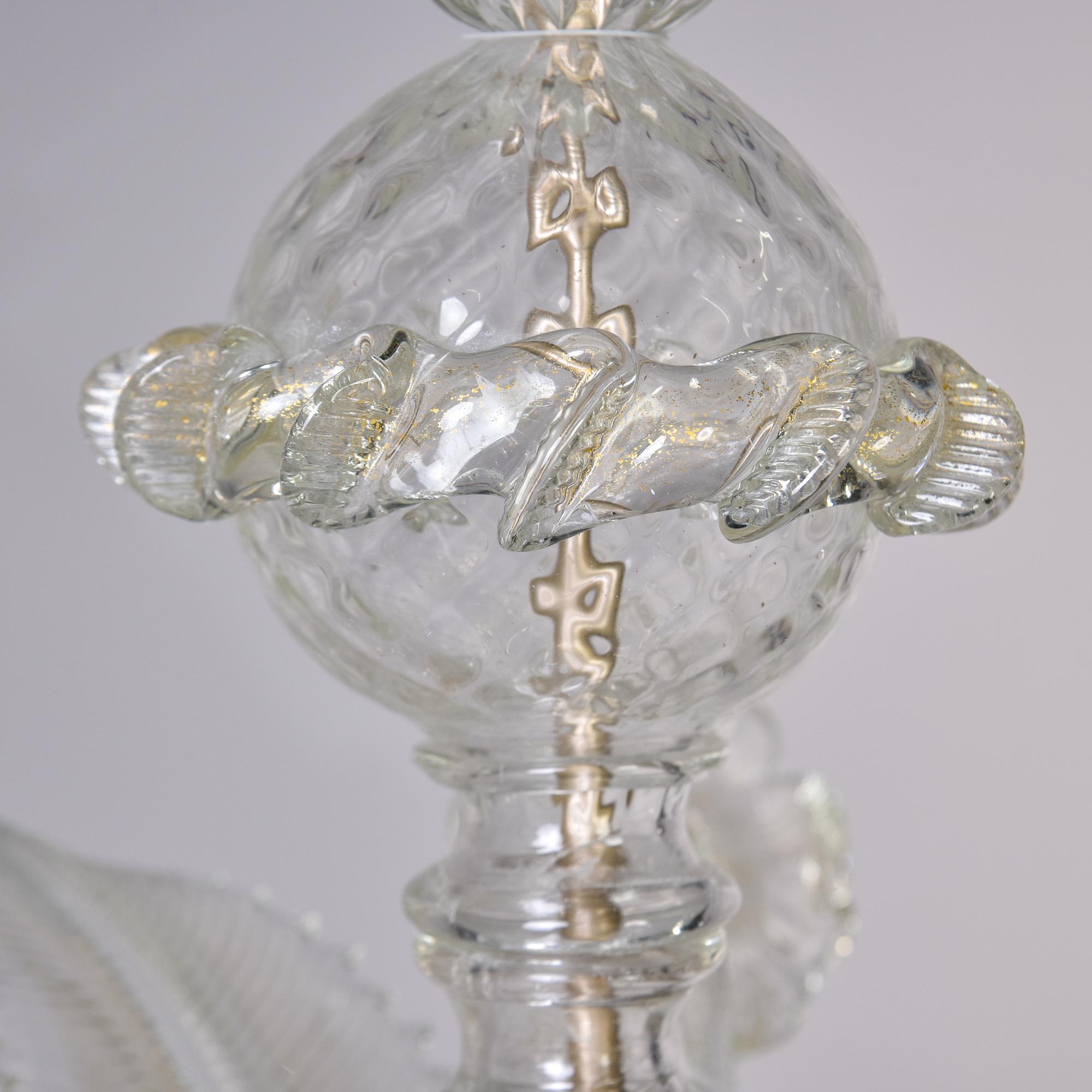 Vintage Six Light Murano Glass Chandelier in Clear with Gold Inclusions 7