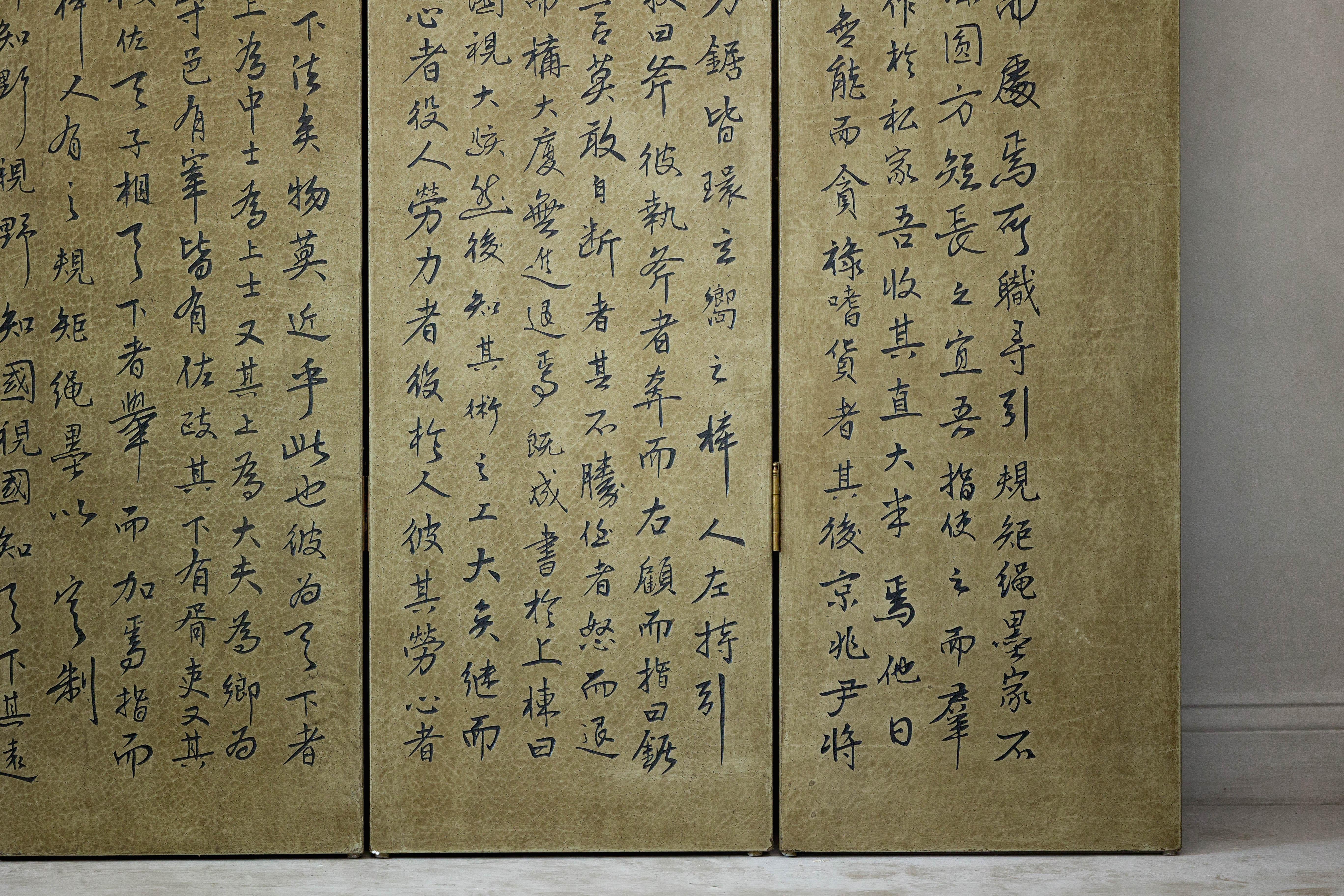 Vintage Six-Panel Calligraphy Screen Divider with Hand-Painted Inscriptions For Sale 4