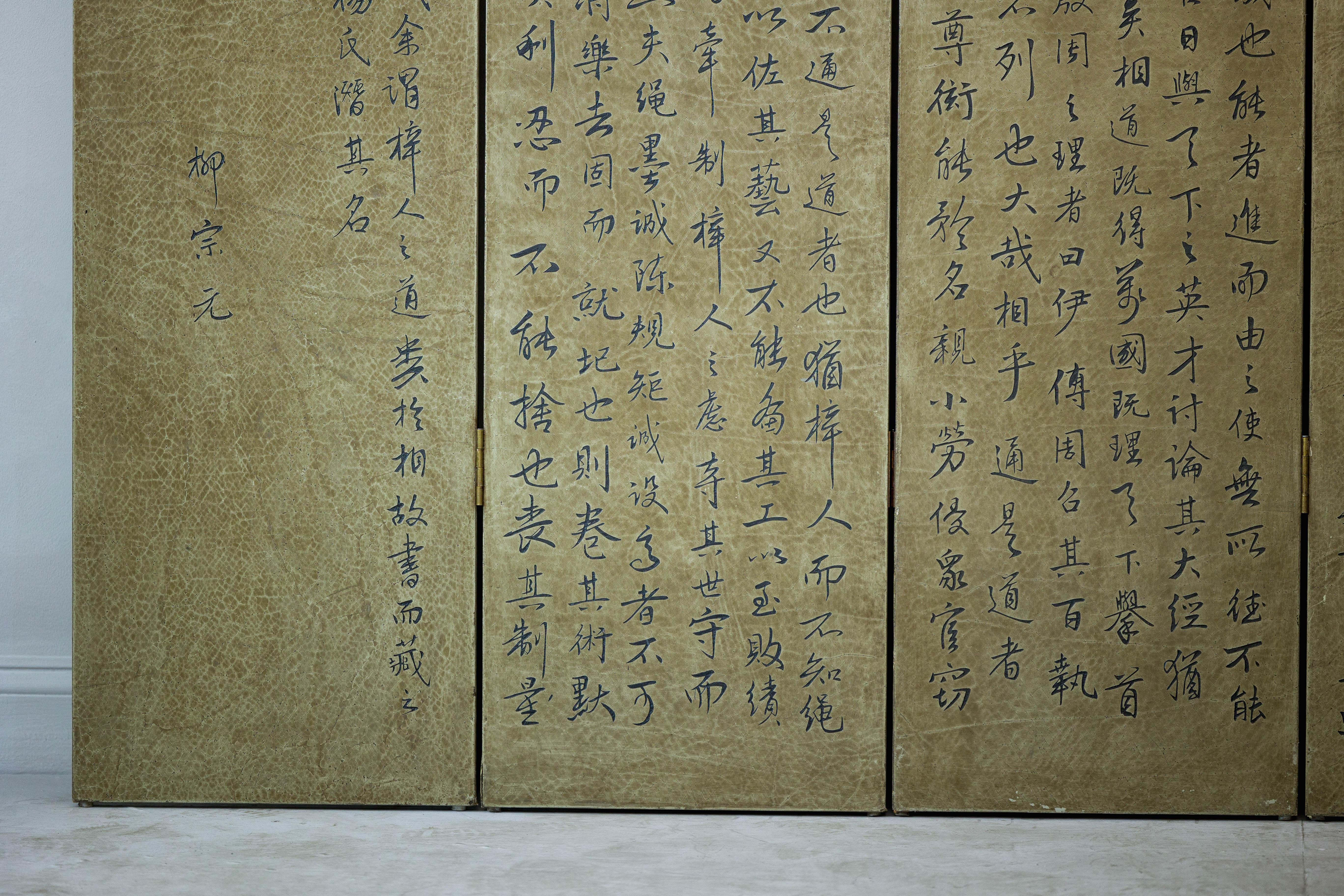 Vintage Six-Panel Calligraphy Screen Divider with Hand-Painted Inscriptions For Sale 5