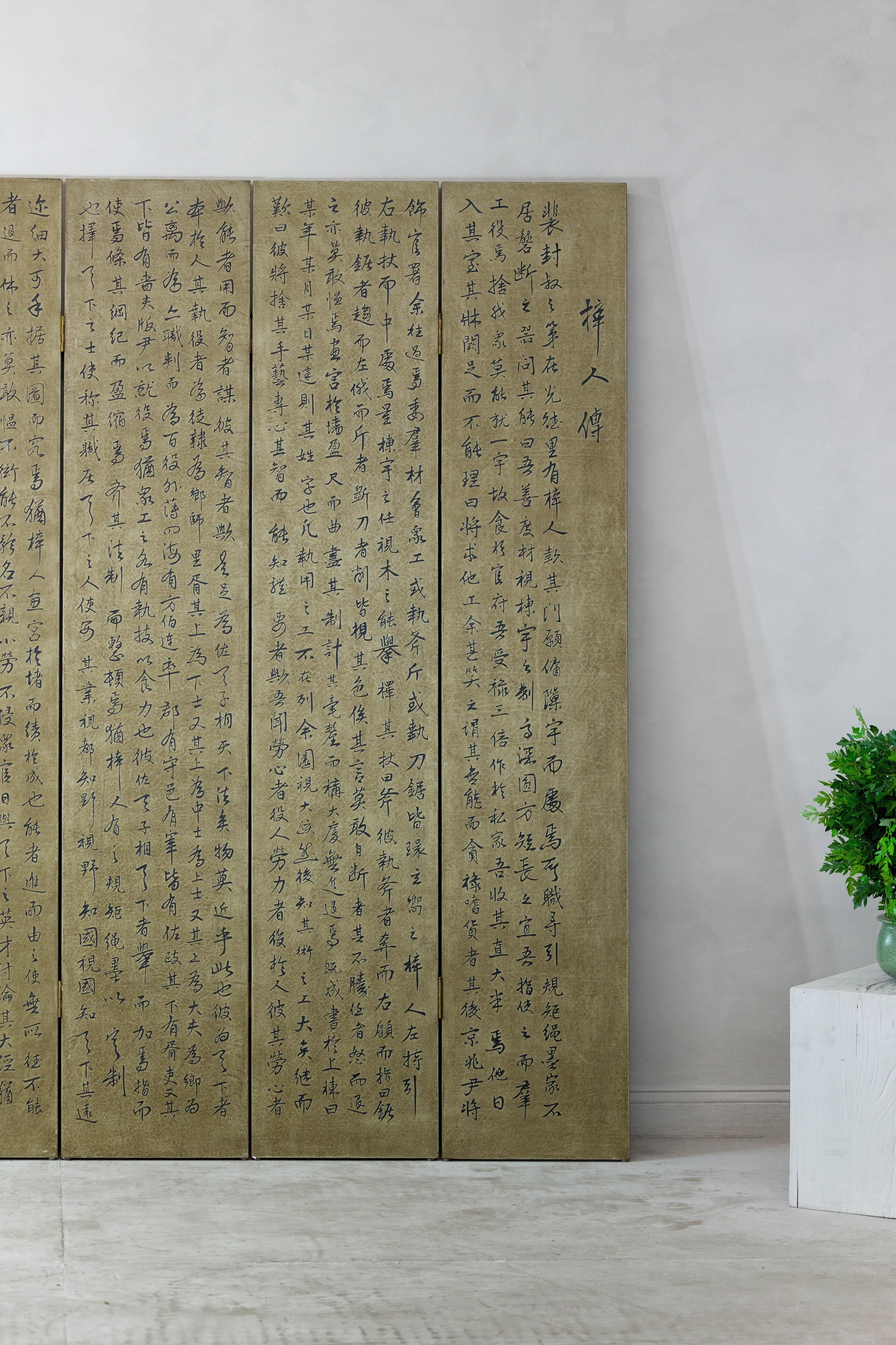 Vintage Six-Panel Calligraphy Screen Divider with Hand-Painted Inscriptions For Sale 8