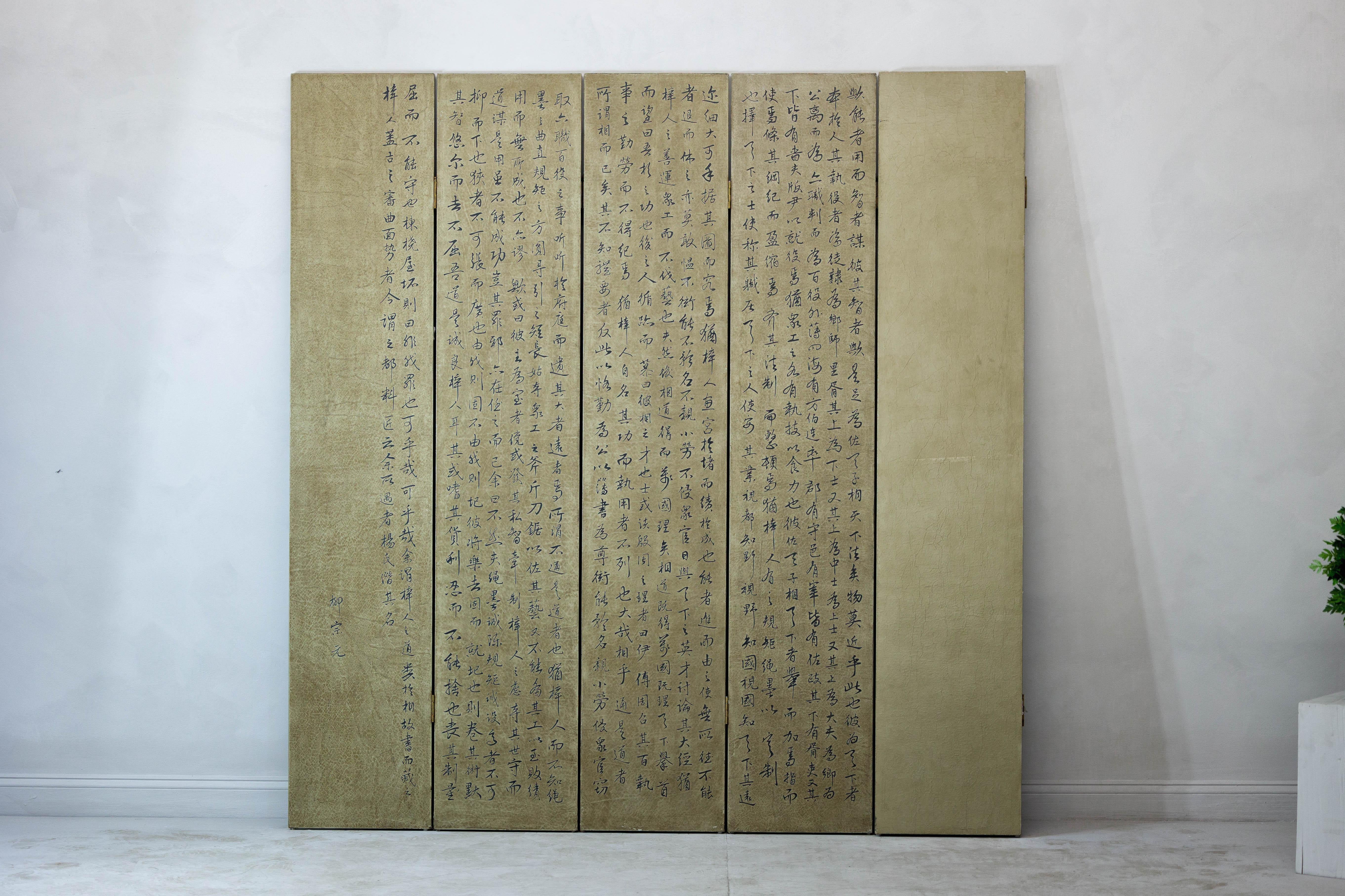Vintage Six-Panel Calligraphy Screen Divider with Hand-Painted Inscriptions For Sale 9