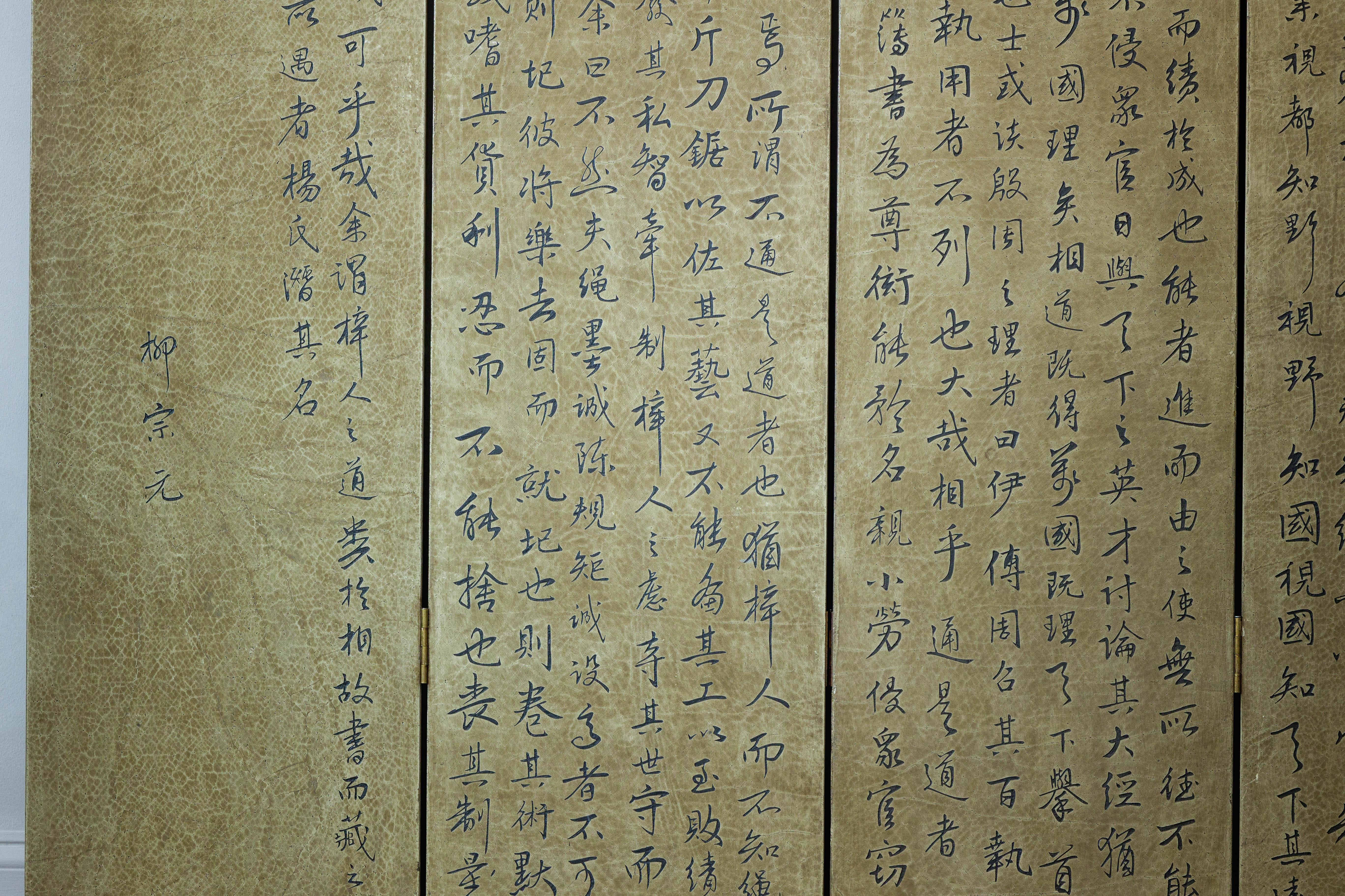 Vintage Six-Panel Calligraphy Screen Divider with Hand-Painted Inscriptions For Sale 2