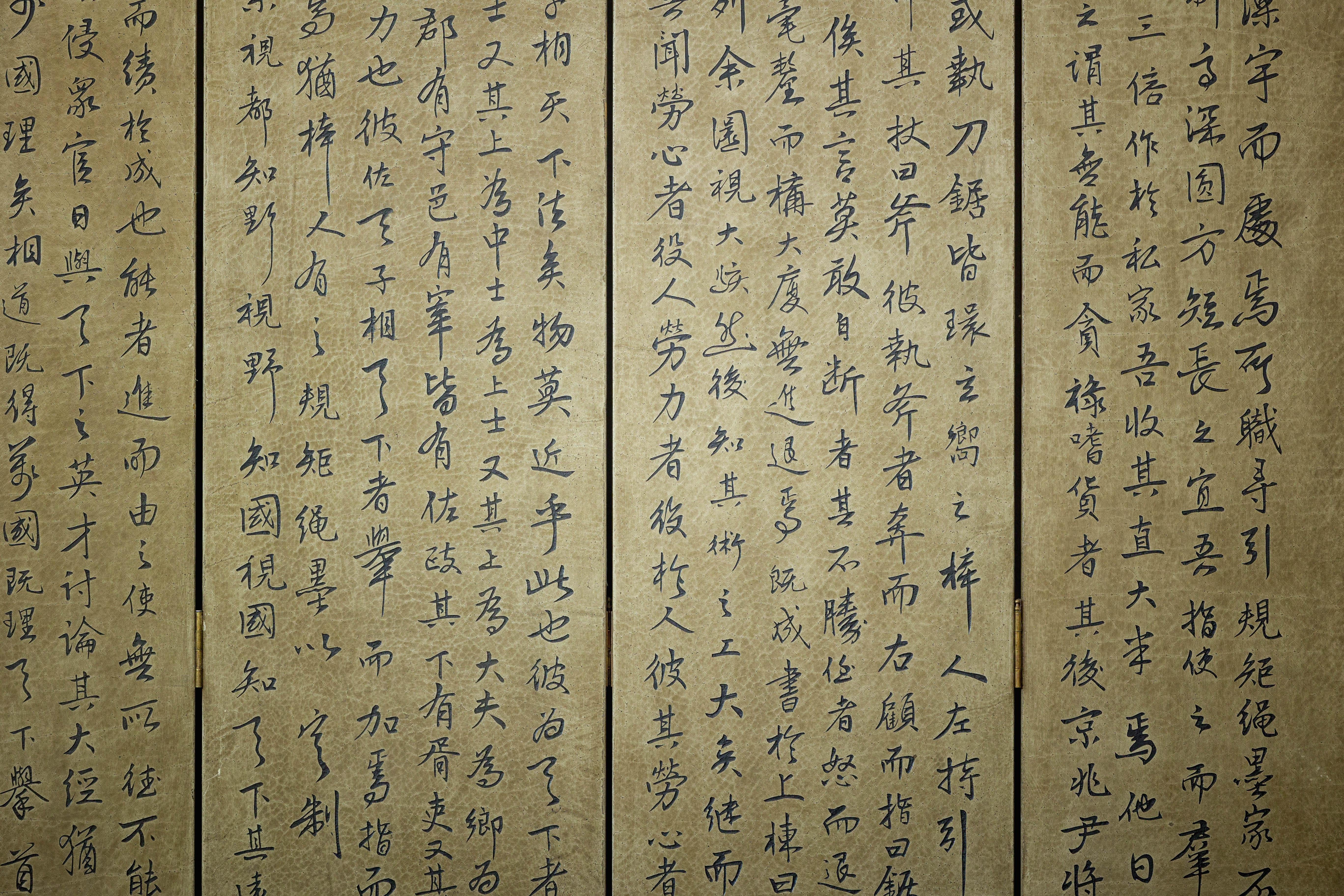 Vintage Six-Panel Calligraphy Screen Divider with Hand-Painted Inscriptions For Sale 3