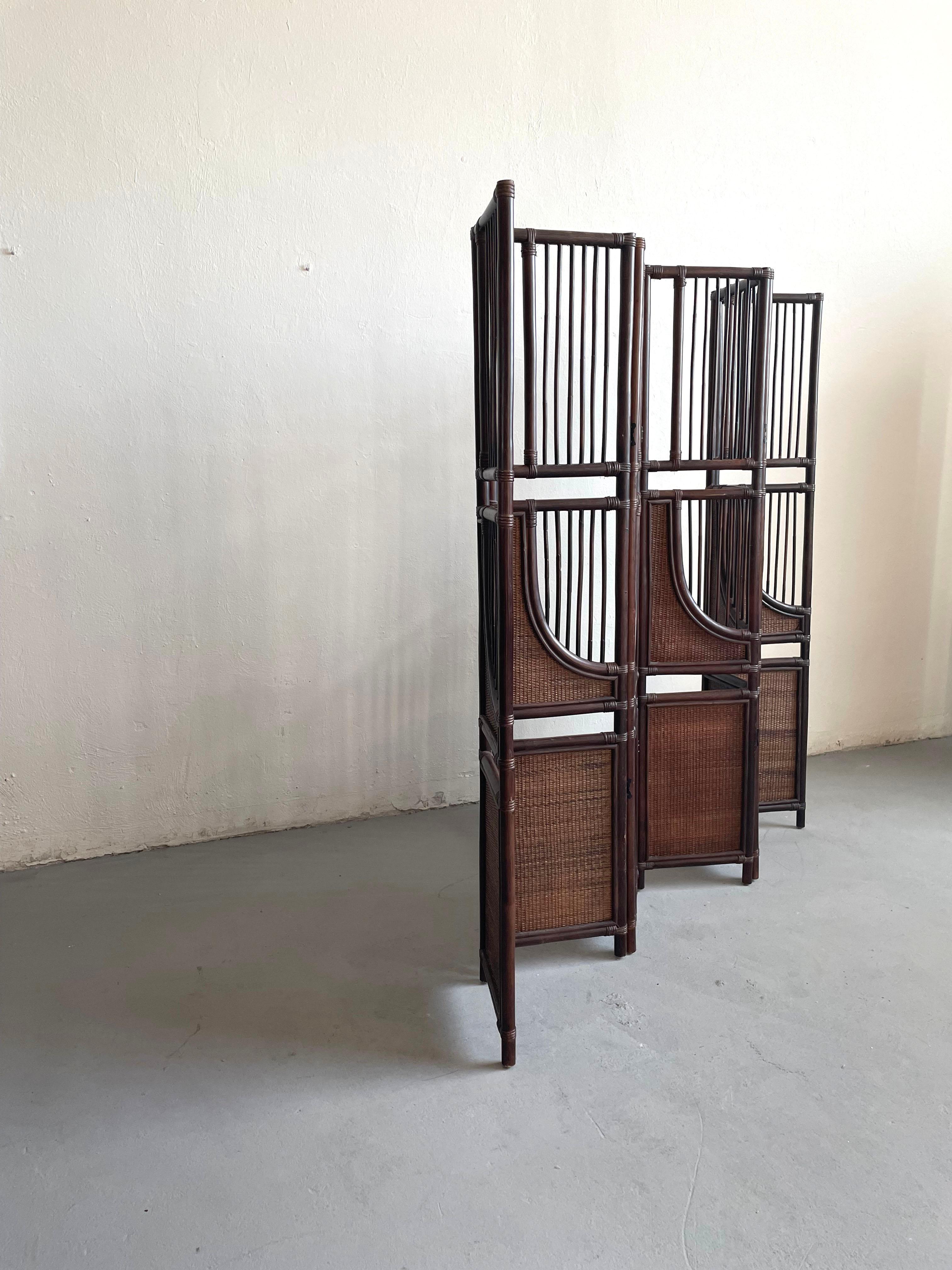 Vintage-Raumteiler aus getöntem Bambus und Rattan mit sechs Tafeln im Angebot 4