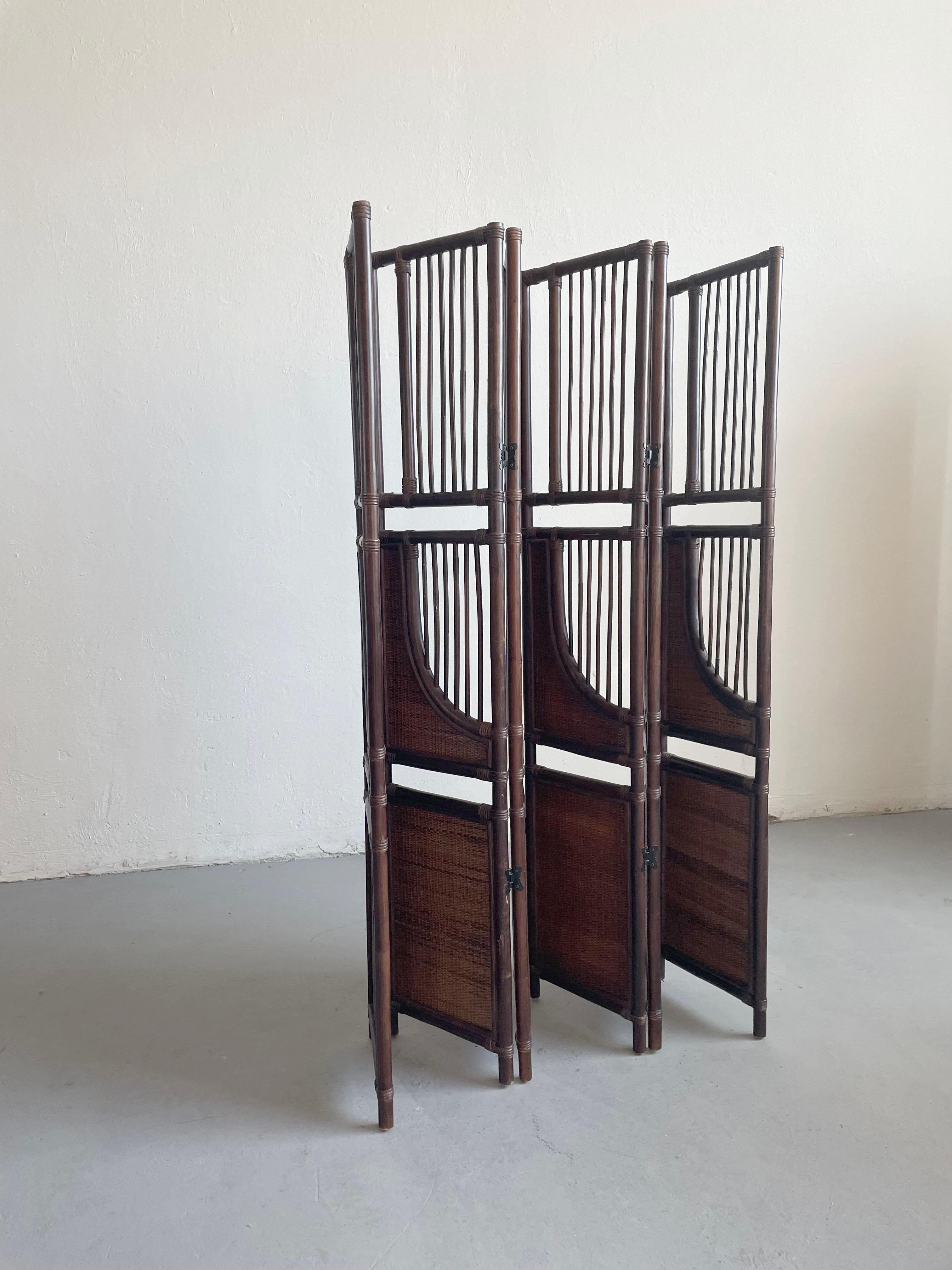Vintage-Raumteiler aus getöntem Bambus und Rattan mit sechs Tafeln (20. Jahrhundert) im Angebot