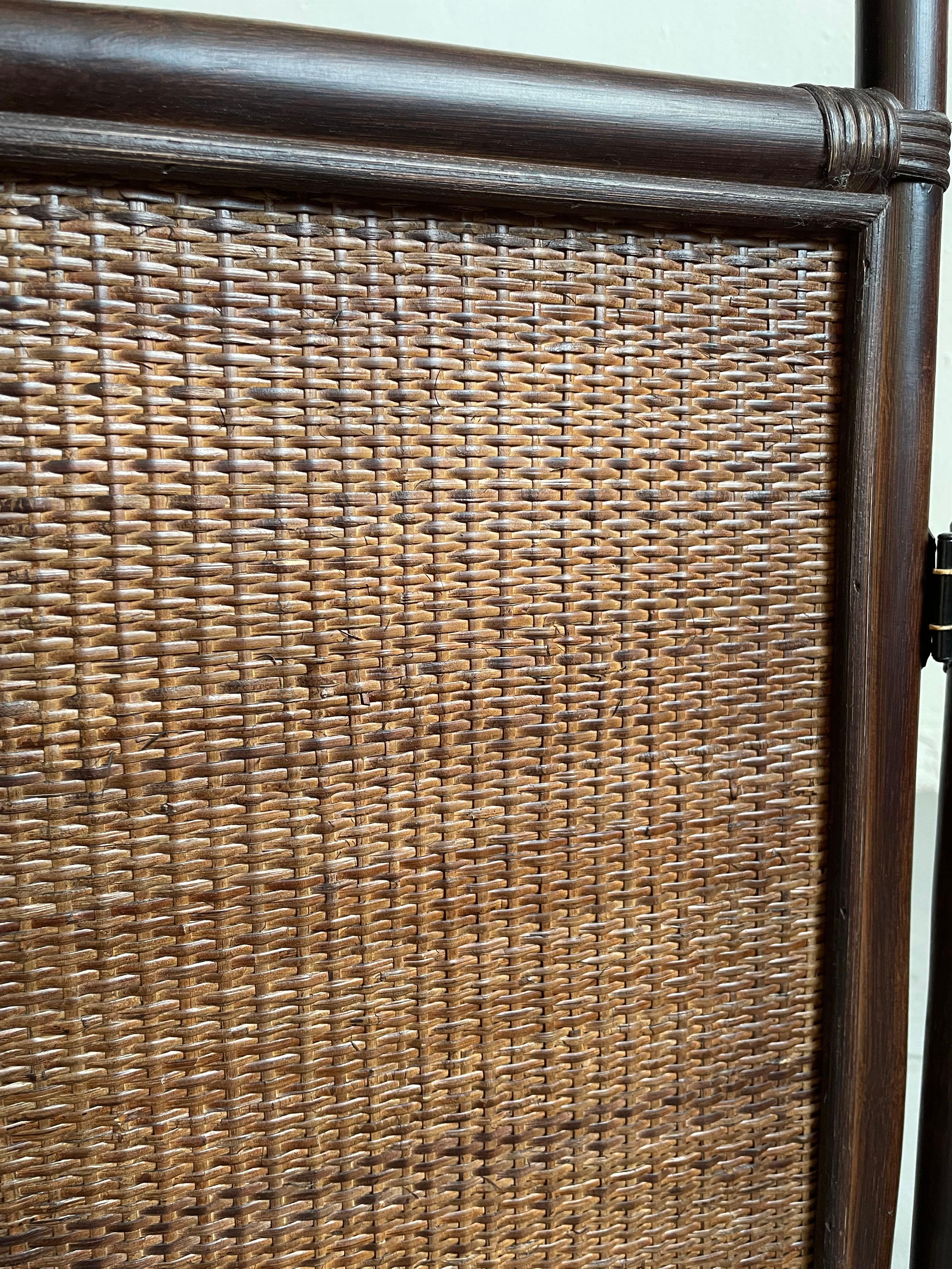 20th Century Vintage Six Panel Tinted Bamboo and Rattan Screen Room Divider For Sale
