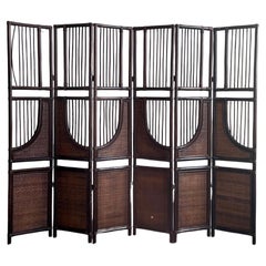 Retro Six Panel Tinted Bamboo and Rattan Screen Room Divider