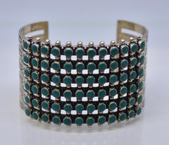 Vintage Six-Row Zuni Snake Eyes Sterling & Turquoise Cuff Bracelet