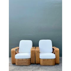 Vintage Six Strand Bent Rattan Lounge Chairs After Paul Frankl - A Pair