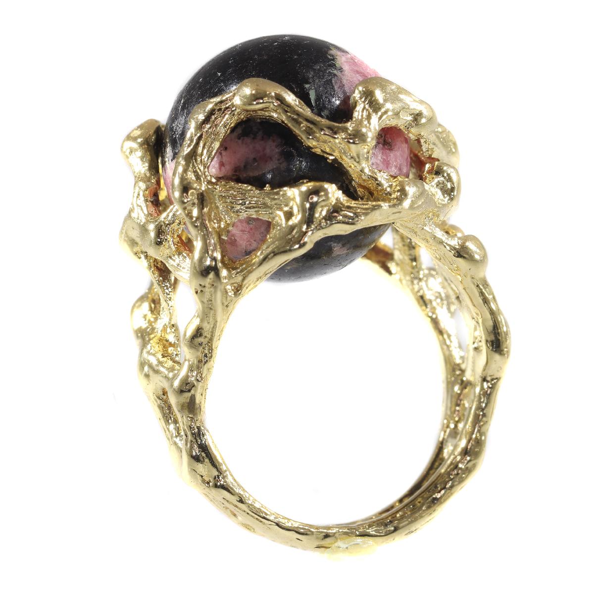 Vintage 1960s Gold Art Ring with Interchangeable Precious Stones Spheres For Sale 4
