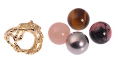 Vintage 1960s Gold Art Ring with Interchangeable Precious Stones Spheres