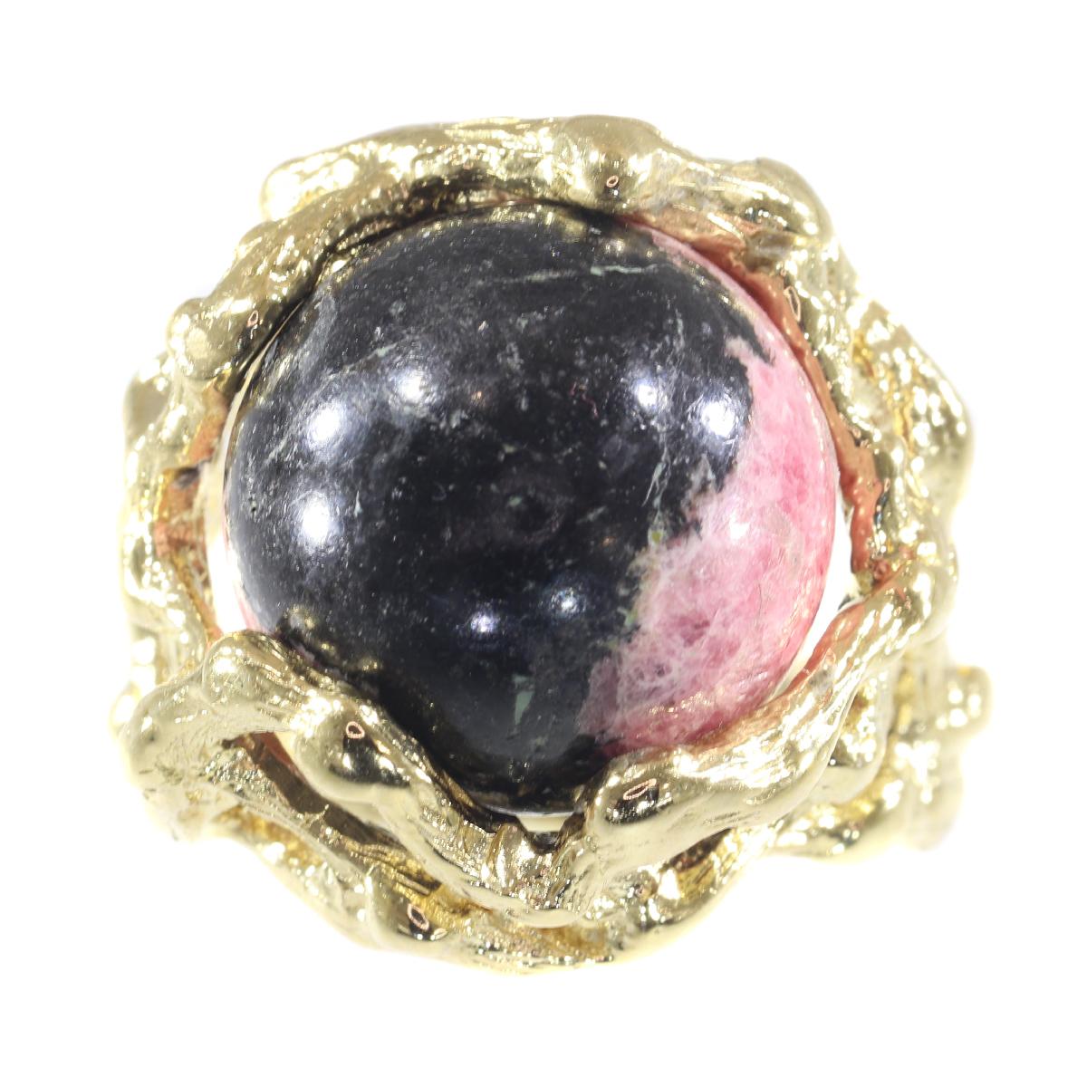 Retro Vintage 1960s Gold Art Ring with Interchangeable Precious Stones Spheres For Sale