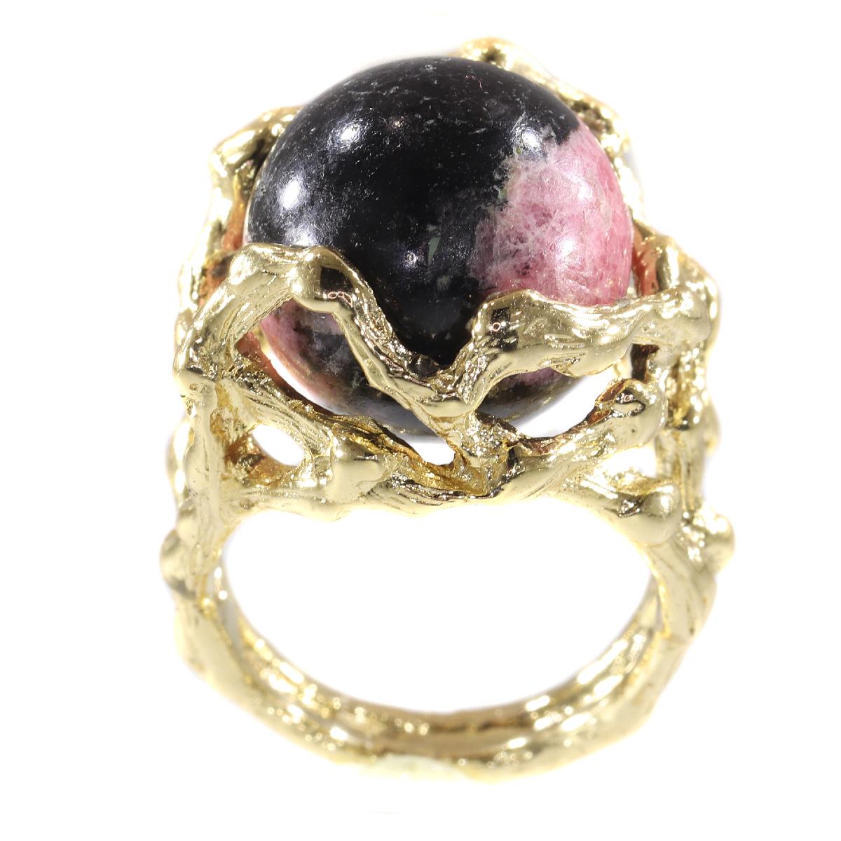 Vintage 1960s Gold Art Ring with Interchangeable Precious Stones Spheres In Excellent Condition For Sale In Antwerp, BE