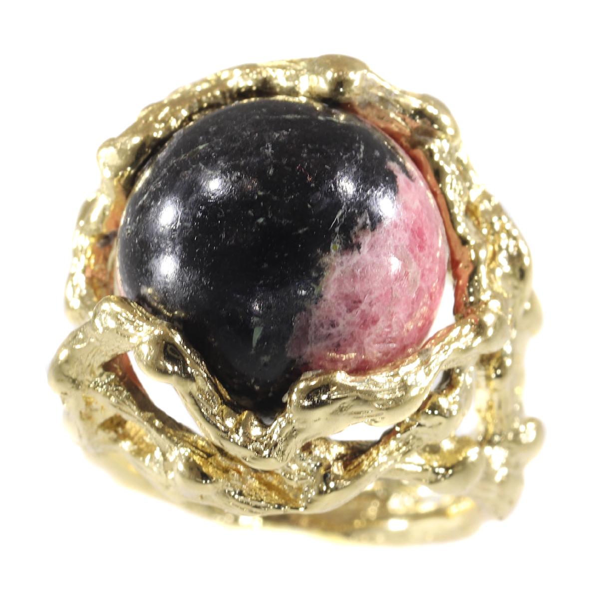 Women's or Men's Vintage 1960s Gold Art Ring with Interchangeable Precious Stones Spheres For Sale