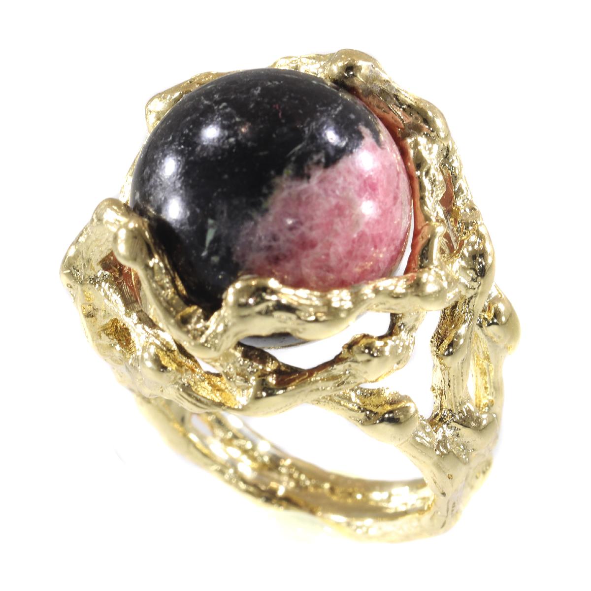 Vintage 1960s Gold Art Ring with Interchangeable Precious Stones Spheres For Sale 1