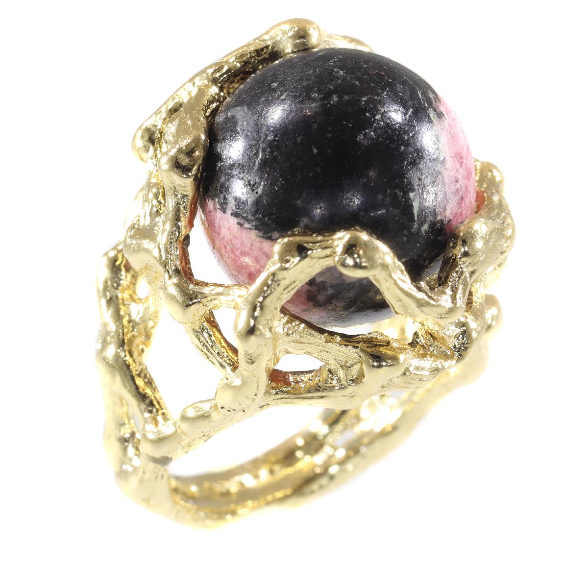 Vintage 1960s Gold Art Ring with Interchangeable Precious Stones Spheres For Sale 3