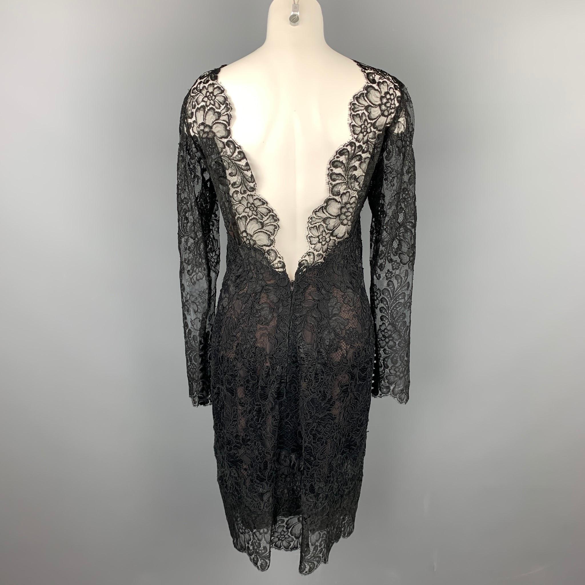 VINTAGE Size 10 Black Floral Lace Open Back Cocktail Dress In Good Condition In San Francisco, CA