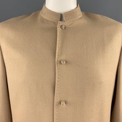 Vintage Size 42 Khaki Wool Mandarin Collar Top Stitch Jacket