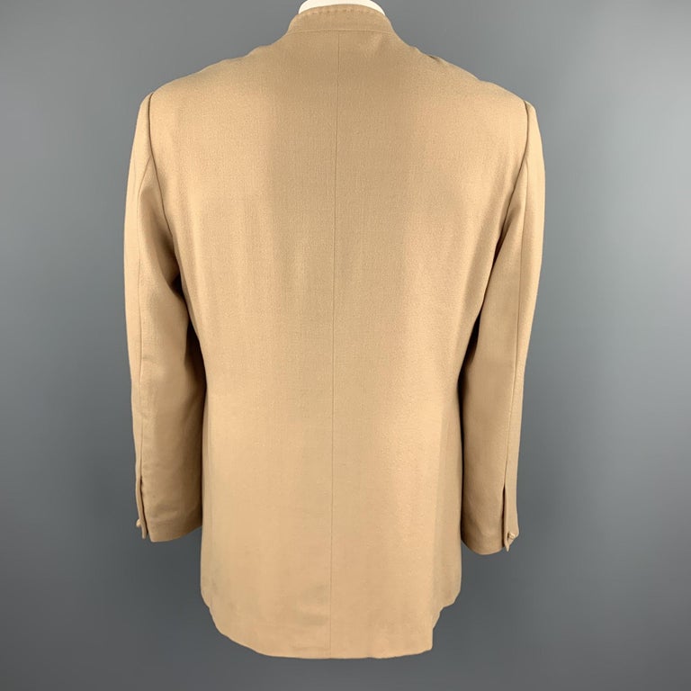 Vintage Size 42 Khaki Wool Mandarin Collar Top Stitch Jacket For Sale ...