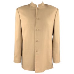Vintage Size 42 Khaki Wool Mandarin Collar Top Stitch Jacket