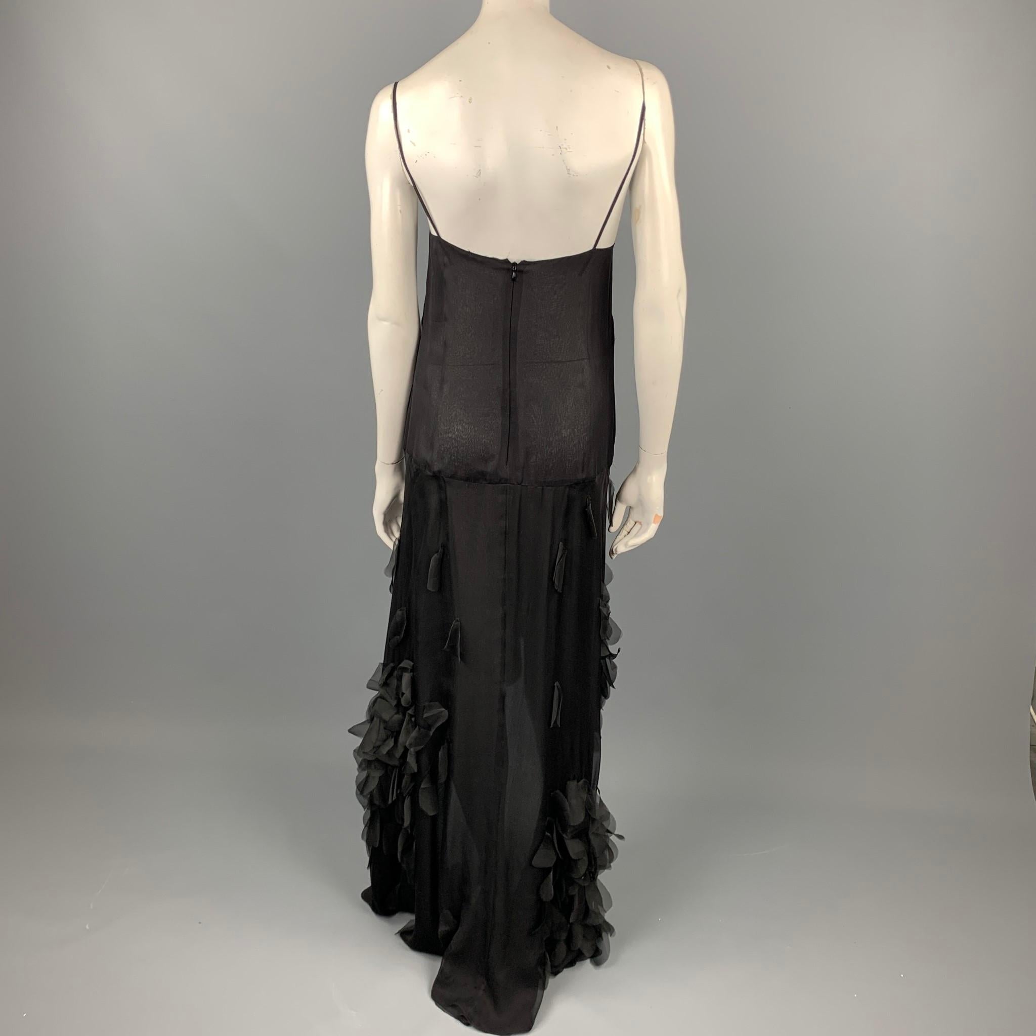 Women's VINTAGE Size 6 Black Rhinestone Applique Silk Spaghetti Strap Cocktail Dress