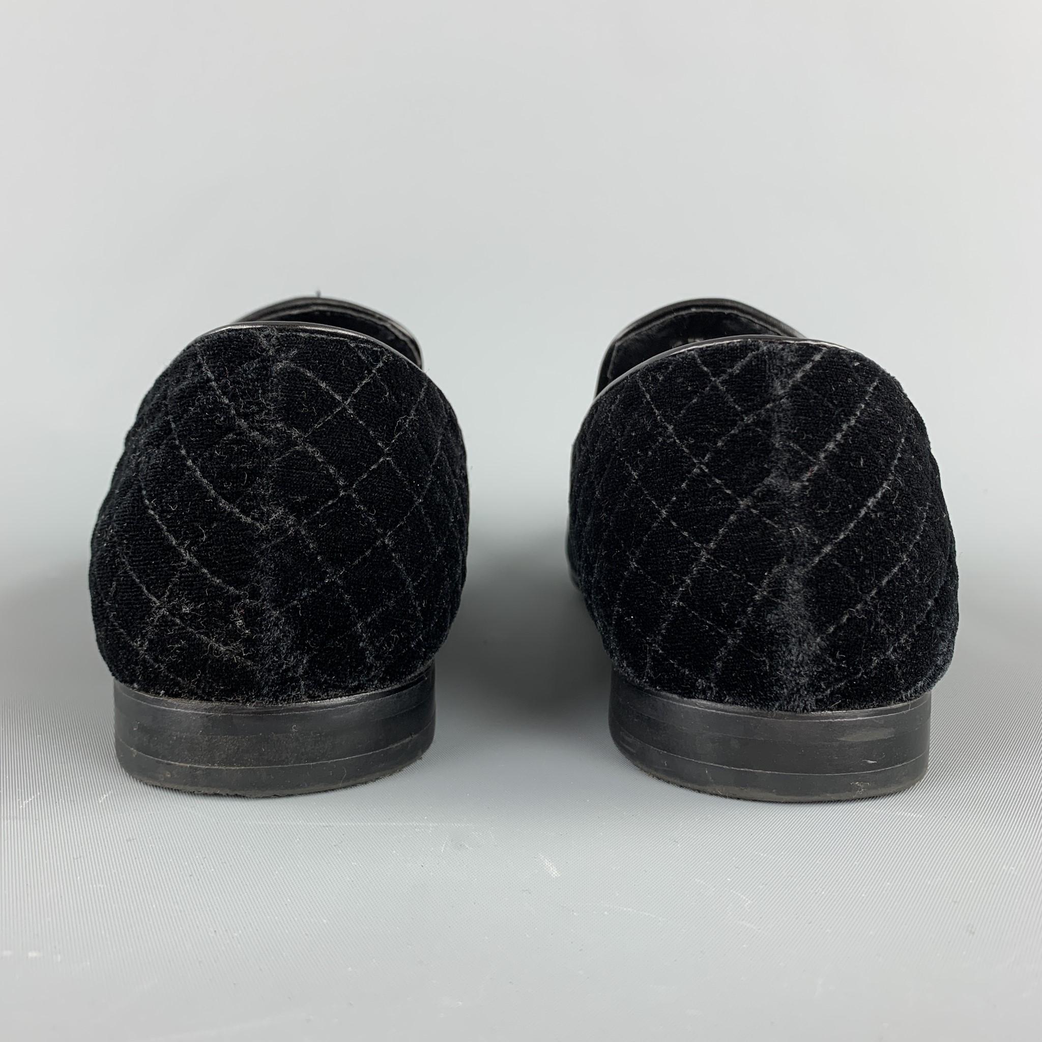Men's VINTAGE Size 9 Black Quilted Velvet Slip On Loafers