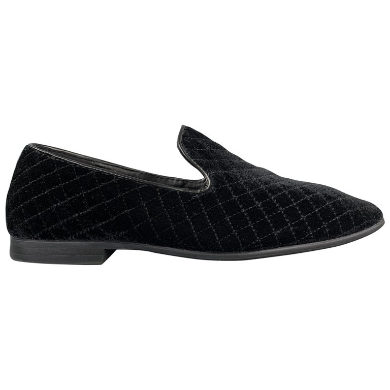 VINTAGE Size 9 Black Quilted Velvet Slip On Loafers at 1stDibs