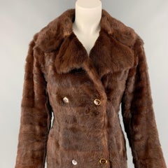 VINTAGE Size M Brown Mink Fur Double Breasted Coat