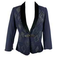 VINTAGE Size S Navy & Black Crepe Rhinestones Tuxedo Jacket