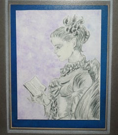 ViNTAGE SKETCH AFTER JEAN-HONORE FRAGONARD CIRCA 1776 OF A YOUNG GIRL READING