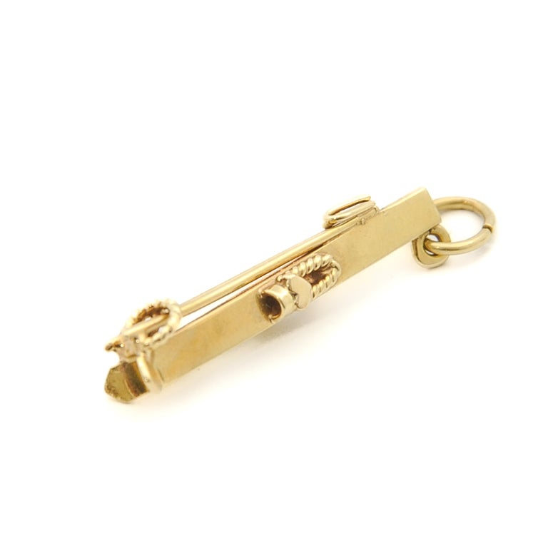 14K Yellow Gold Ski Poles Charm - Textured Polished Finish For Bracelets Or Necklaces