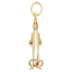 Skis and Poles 14 Karat Gold Vintage Charm Pendant