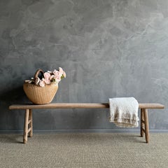 Vintage Skinny Elm Wood Bench