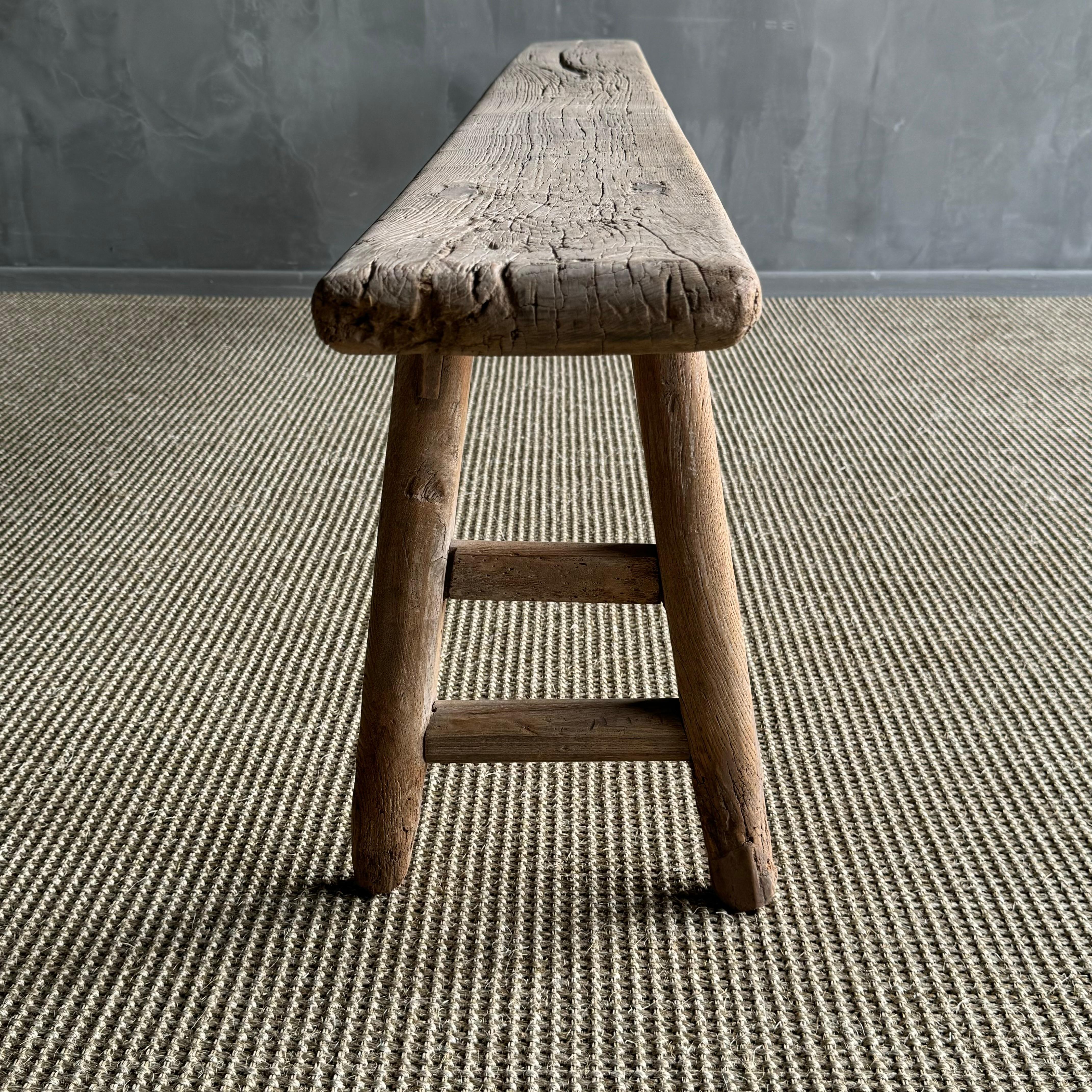 Banc vintage en bois d'orme maigre en vente 3