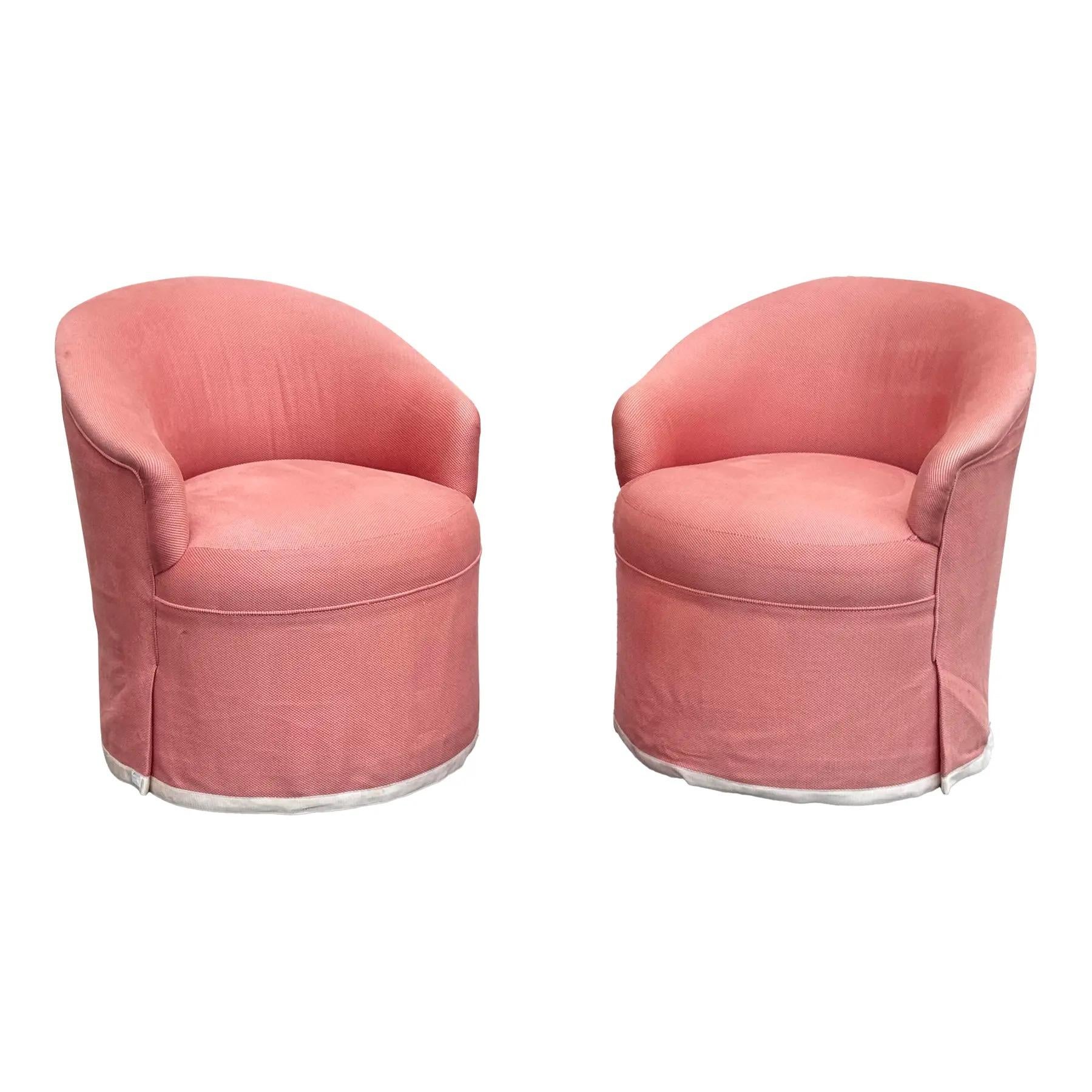 Sconosciuto Sedie girevoli con gonna su ruote vintage con tappezzeria rosa in vendita