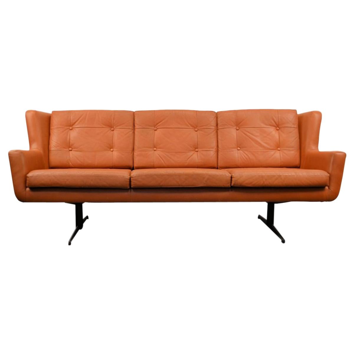 Vintage Skjold Sørensen Leather 3-Seat Sofa