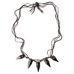 Vintage Skull Multi Chain Choker Necklace Blue Enamel Ruthenium Paris 2008