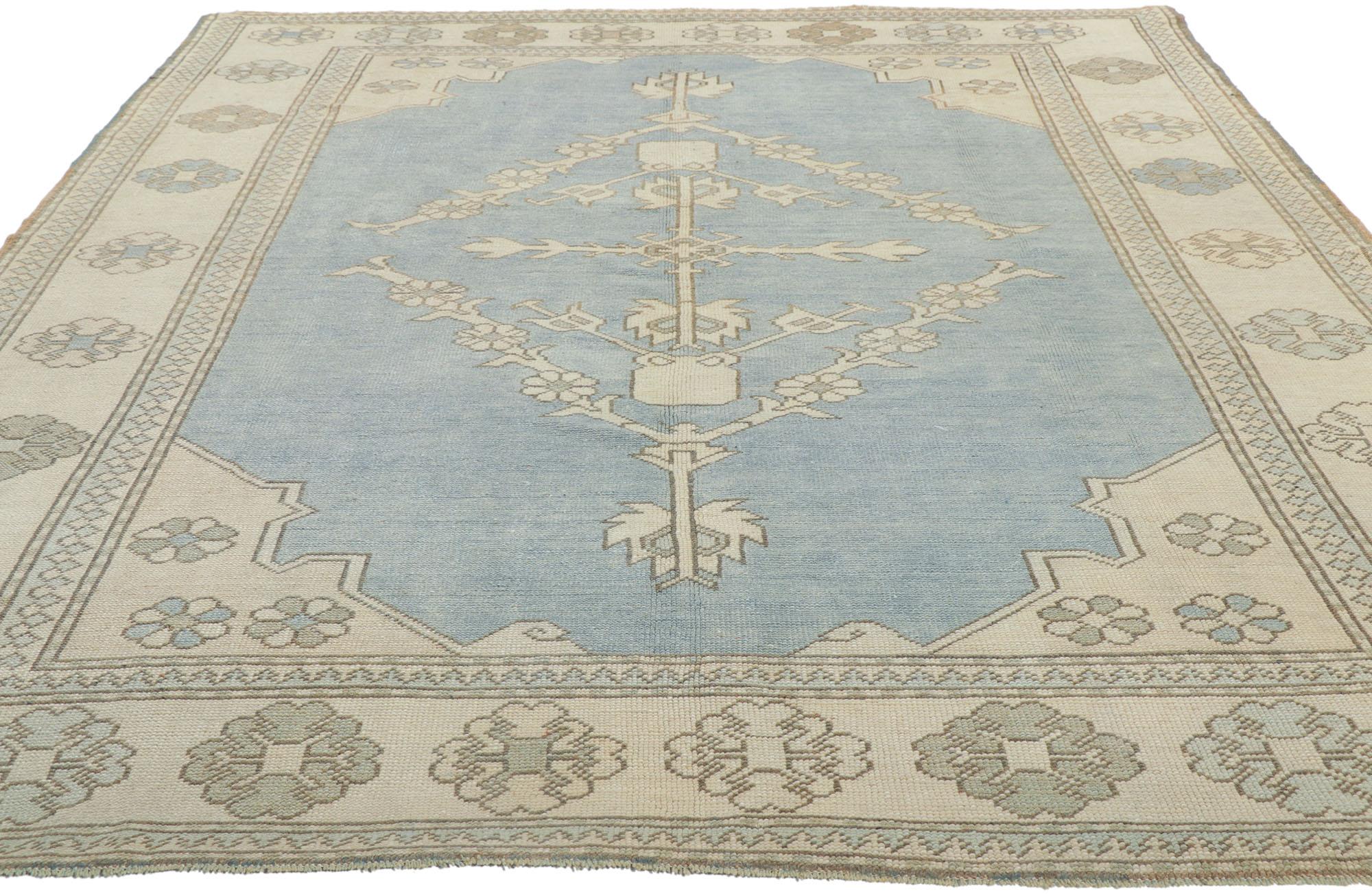 Hand-Knotted Vintage Sky Blue Turkish Oushak Rug