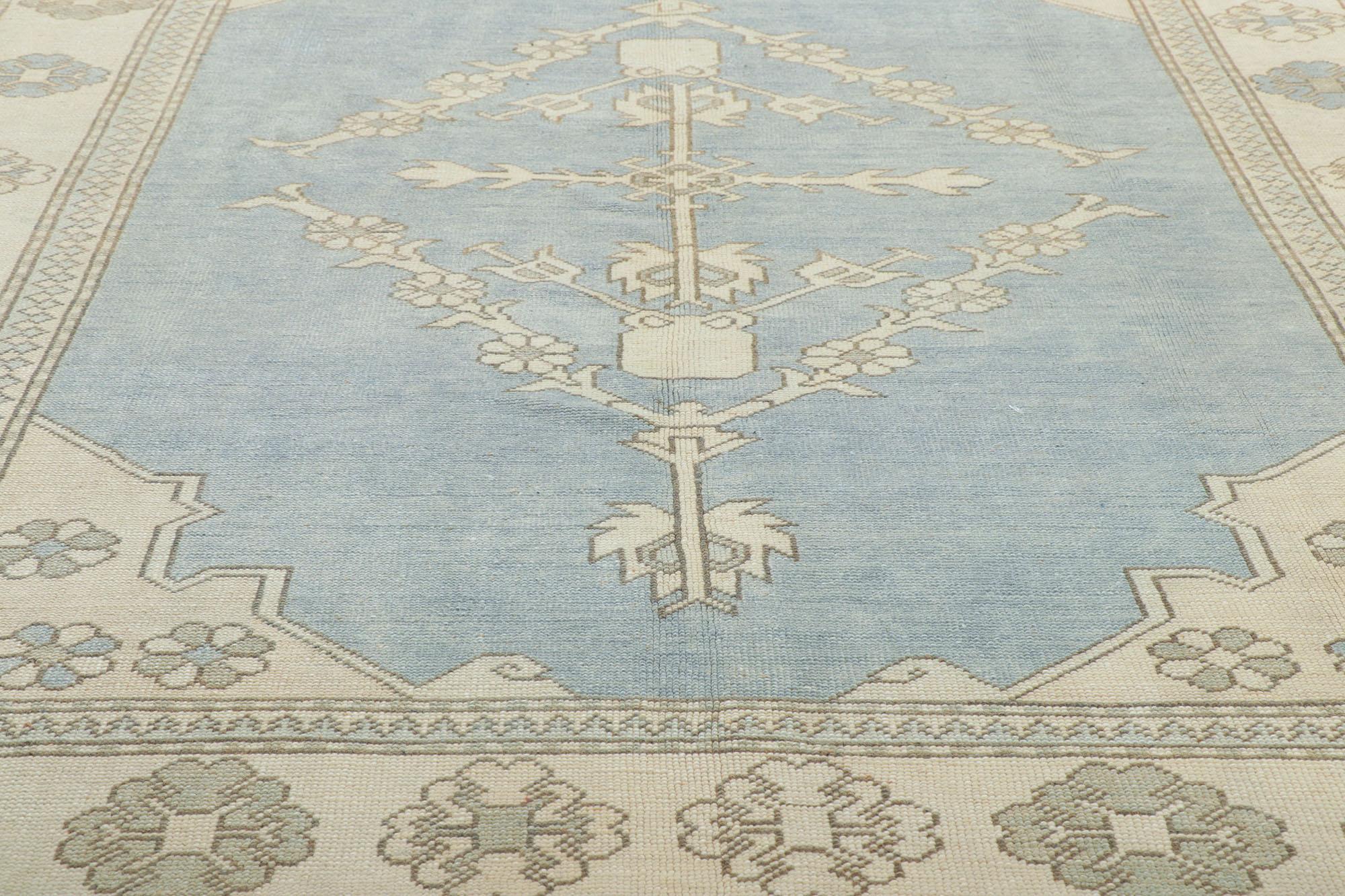 Vintage Sky Blue Turkish Oushak Rug In Good Condition In Dallas, TX