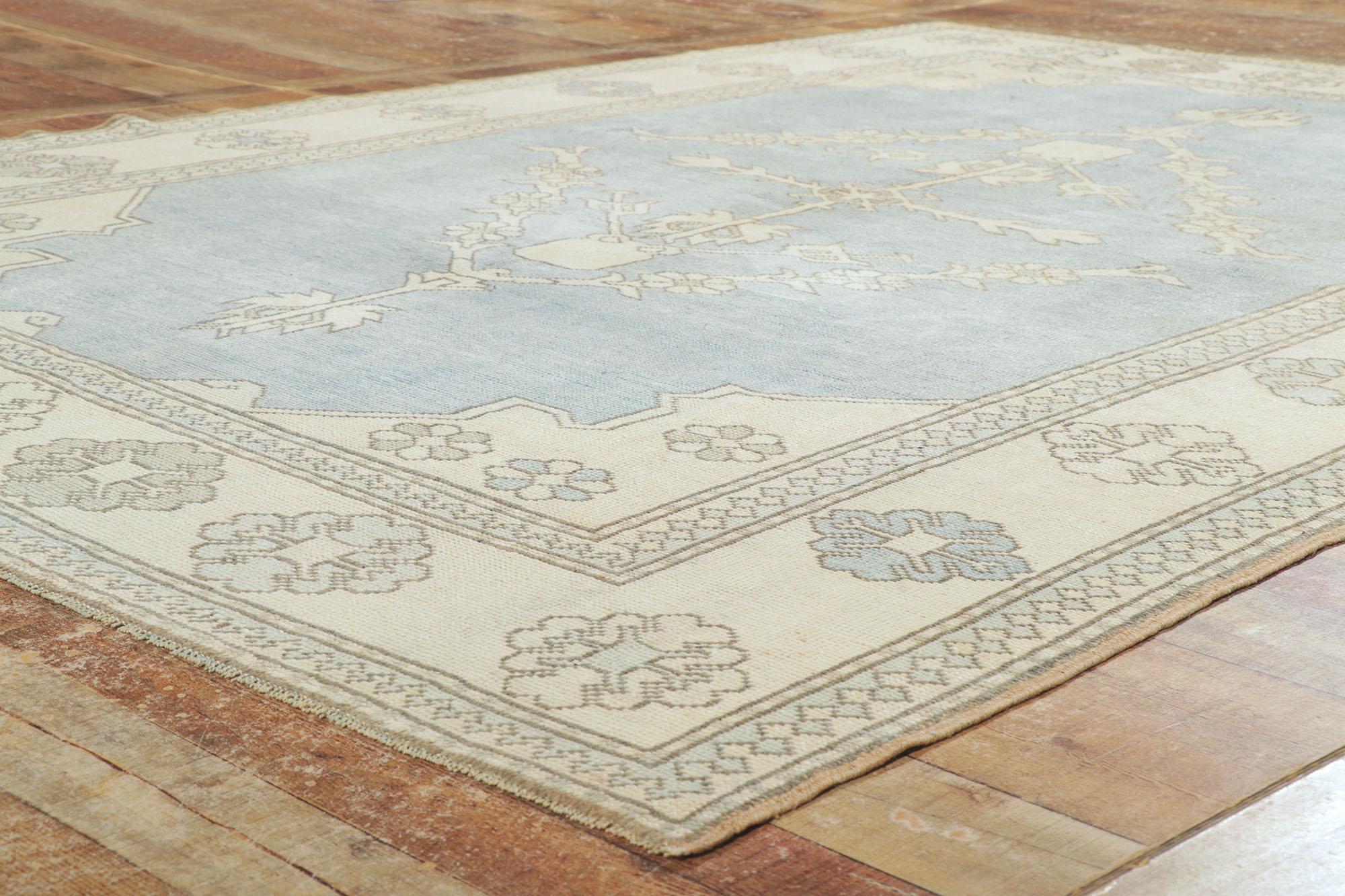 Wool Vintage Sky Blue Turkish Oushak Rug