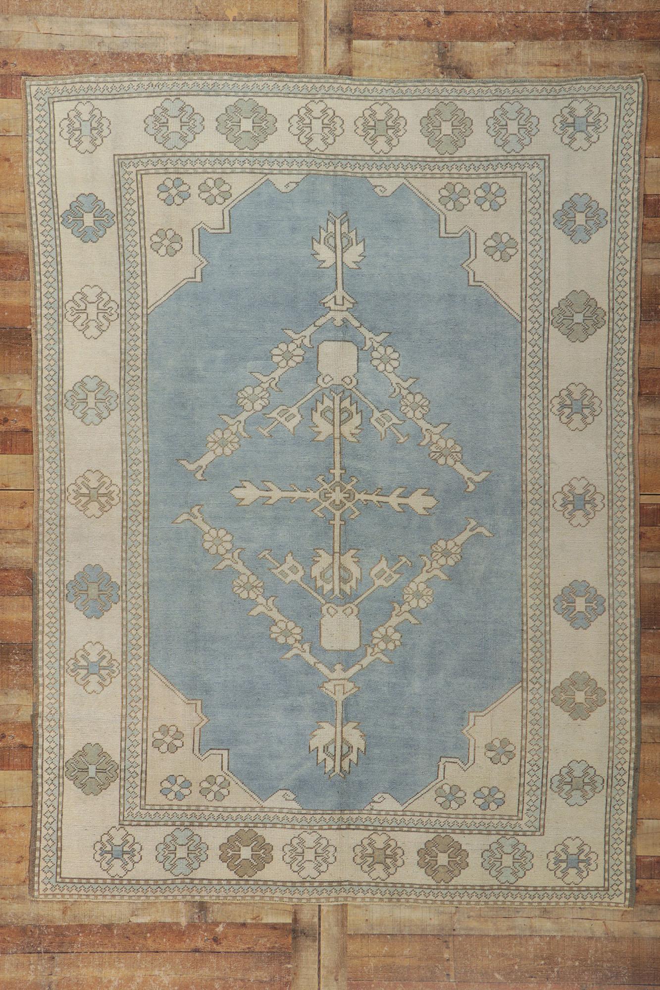 Vintage Sky Blue Turkish Oushak Rug 2