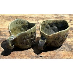 Vintage Slab Built Studio Pottery Cups - A Pair