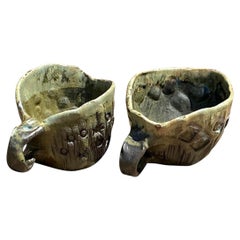 Vintage Slab Built Studio Pottery Cups - A Pair