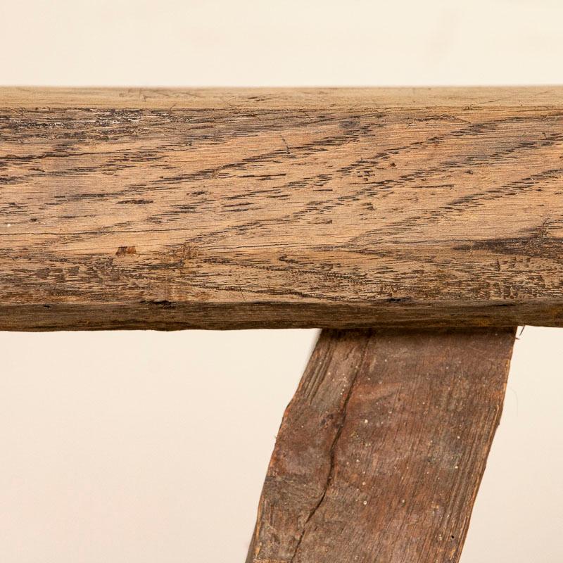 Vintage Slab Wood Plank Console Table with Splay Peg Legs In Good Condition In Round Top, TX