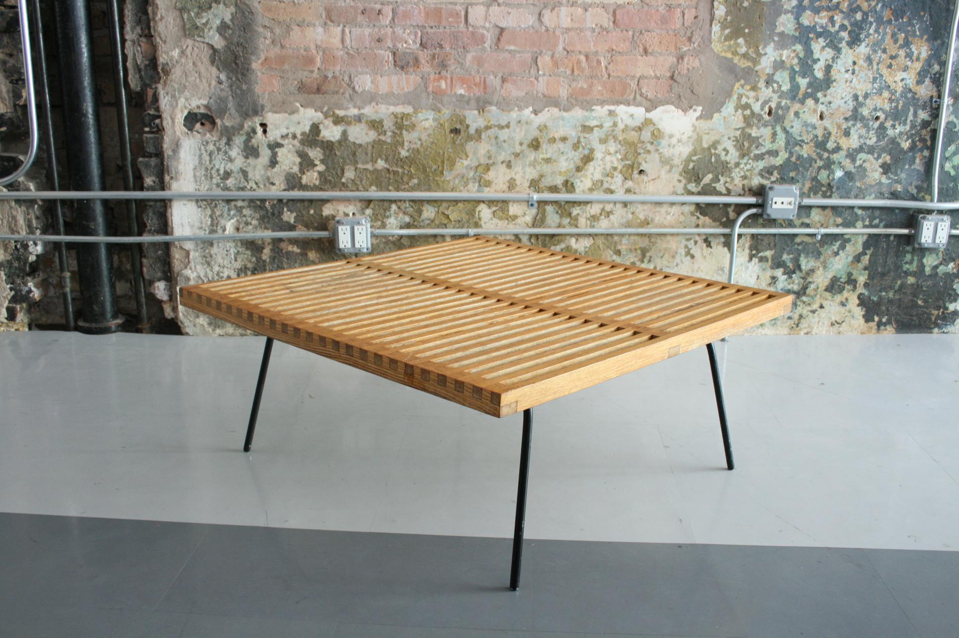 Vintage Slat Table with Iron Legs For Sale 4