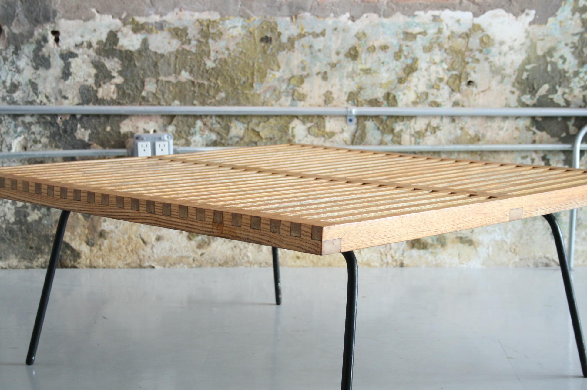 Vintage Slat Table with Iron Legs For Sale 7