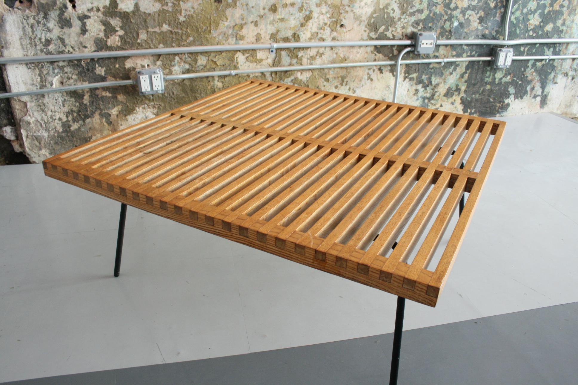 Vintage Slat Table with Iron Legs For Sale 1