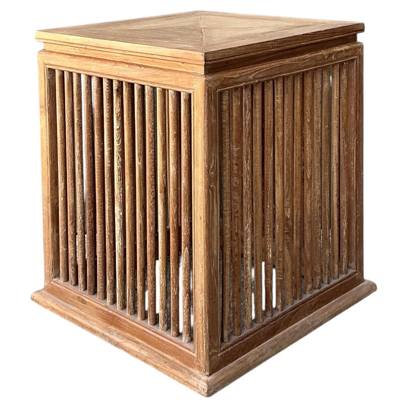 Vintage Slat Wood Side Table For Sale